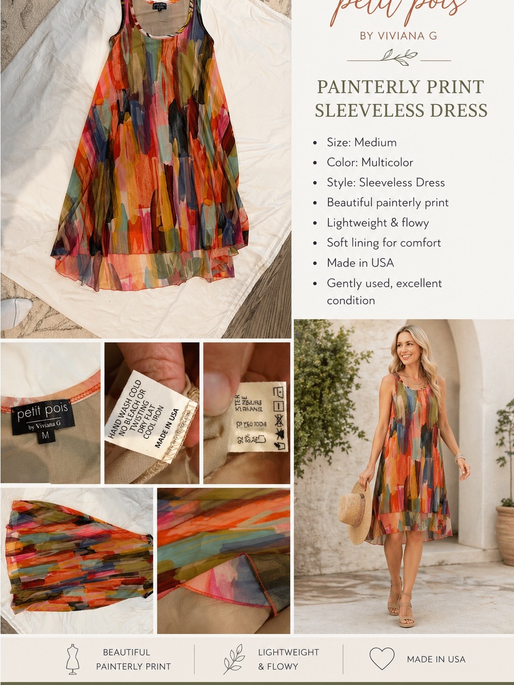 Petit Pois by Viviana G Sleeveless Watercolor Inspired Dress Medium